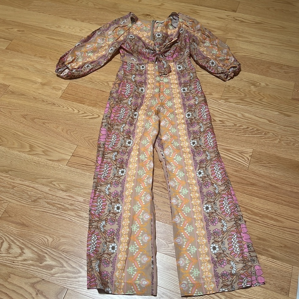 New! Sandro SZ 38/2 women’s naturels Dieppr floral print linen blend jumpsuit. - Picture 5 of 15